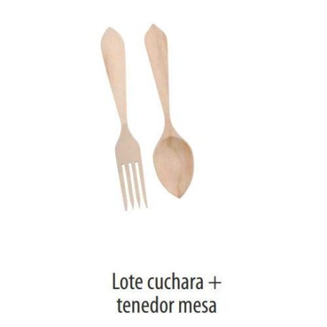 Lote Cuchara+Tenedor Madera 22Cms.