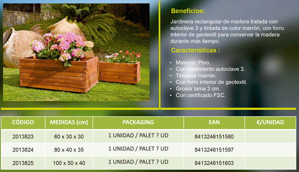 Jardinera Madera Rectangular Marron Oscuro